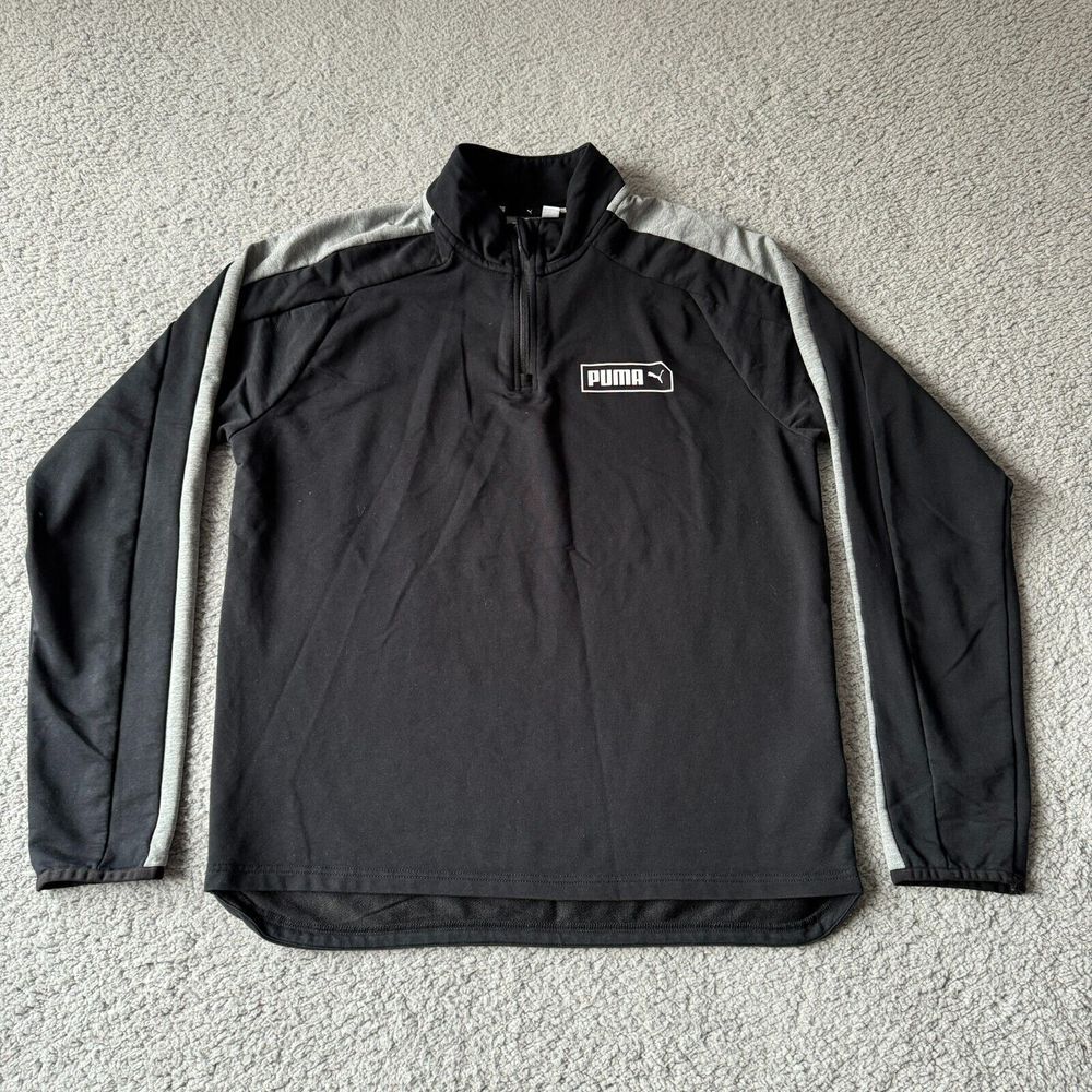 NEW Puma Sweater Mens‎ Medium Black Pullover 1/4 Zip Stretch Terry Lined Outdoor